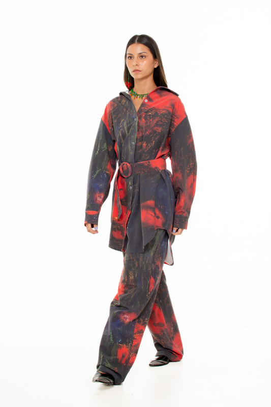 Red Roses' Straight-Leg Pants