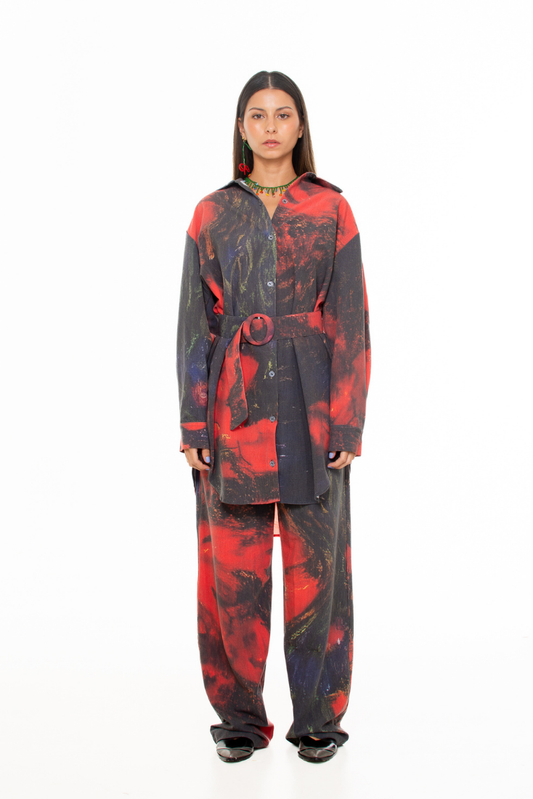 Red Roses' Straight-Leg Pants