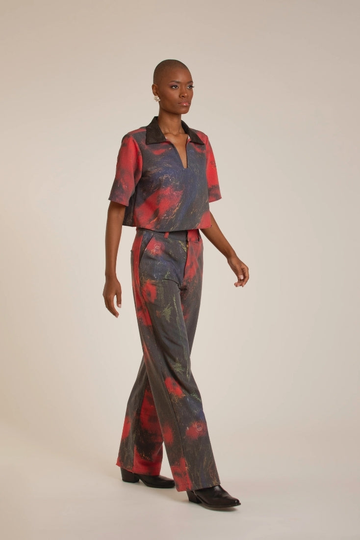 Red Roses' Straight-Leg Pants