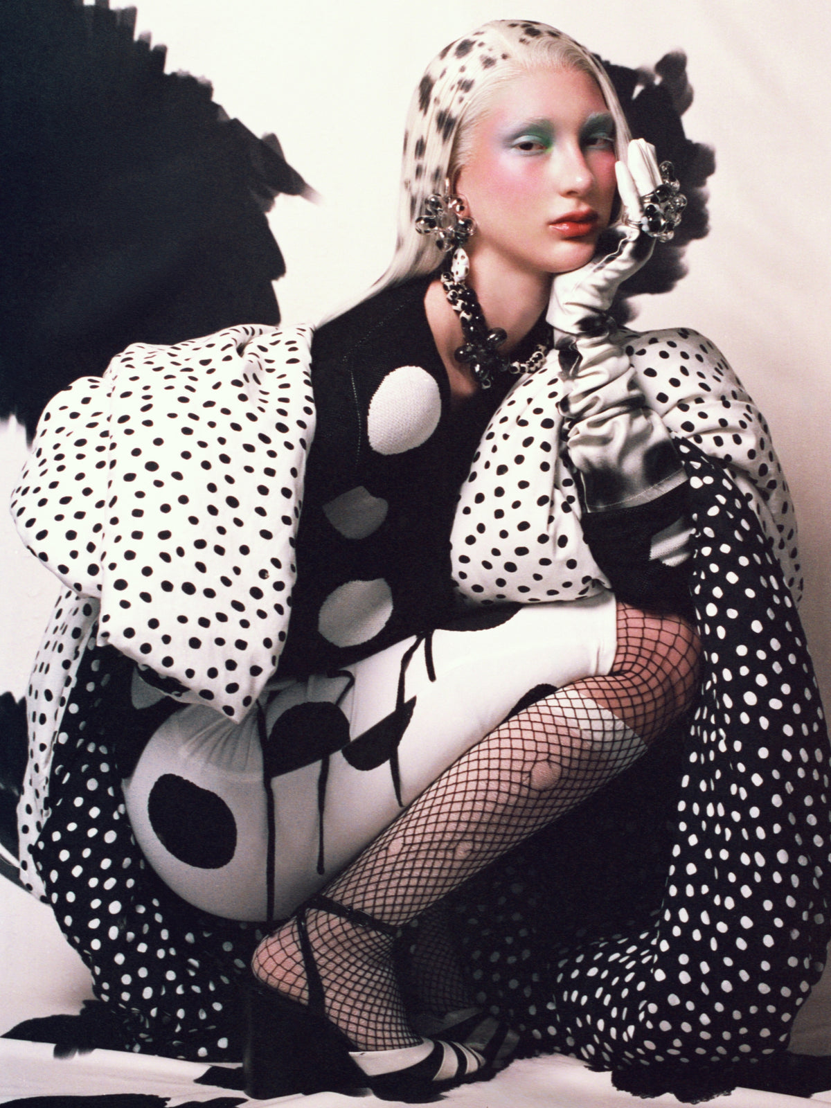 VOLD glass rings in a black and white dalmatian-spotted editorial look