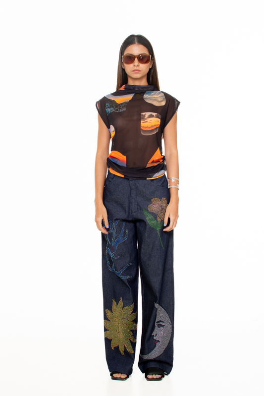 Sunsets' Funnel Neck Top