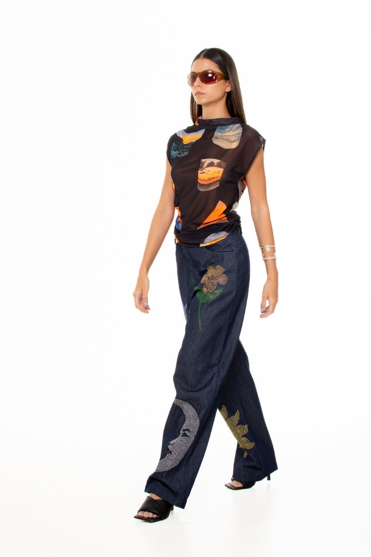 Sunsets' Funnel Neck Top