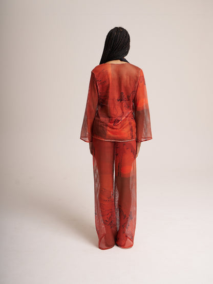 Back view of the red Isla mesh set by Bahama Mama, studio shot