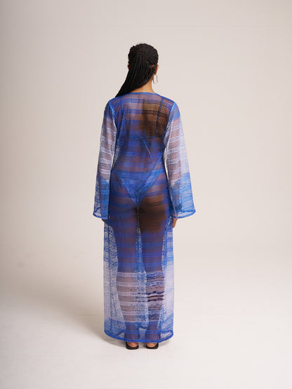 Back view of the long Titipan mesh cover-up by Bahama Mama, studio shot