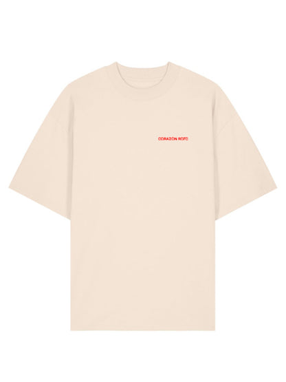 Product shot of the Limited Edition CR T-shirt by Corazon Roto in Cream with the chest wordmark