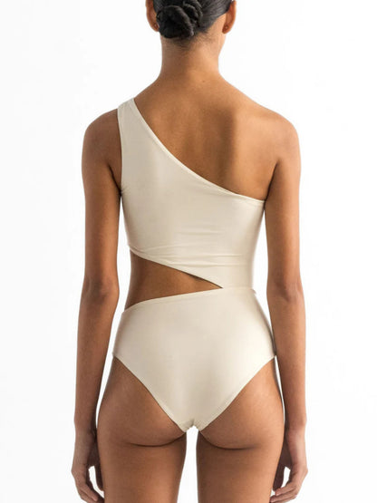Back view of the Diana Ivory one-shoulder swimsuit by Encantadore