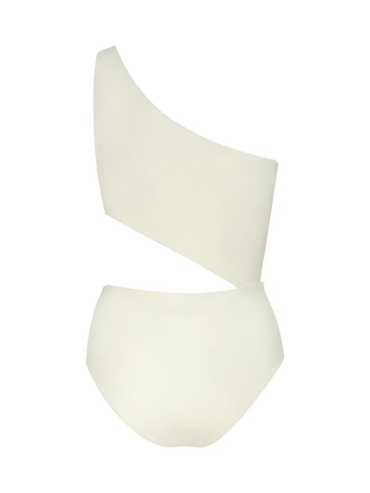 Product shot of the Diana Ivory one-shoulder swimsuit by Encantadore with its asymmetric cut-out