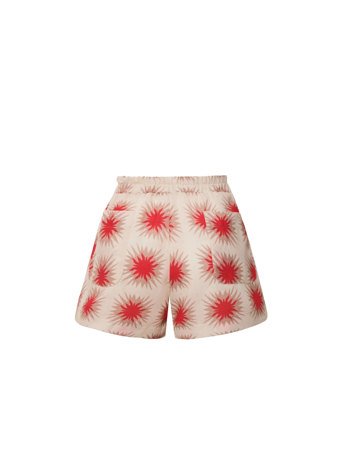 Liana Star Red Shorts by Encantadore: loose cotton shorts with a red starburst print on cream