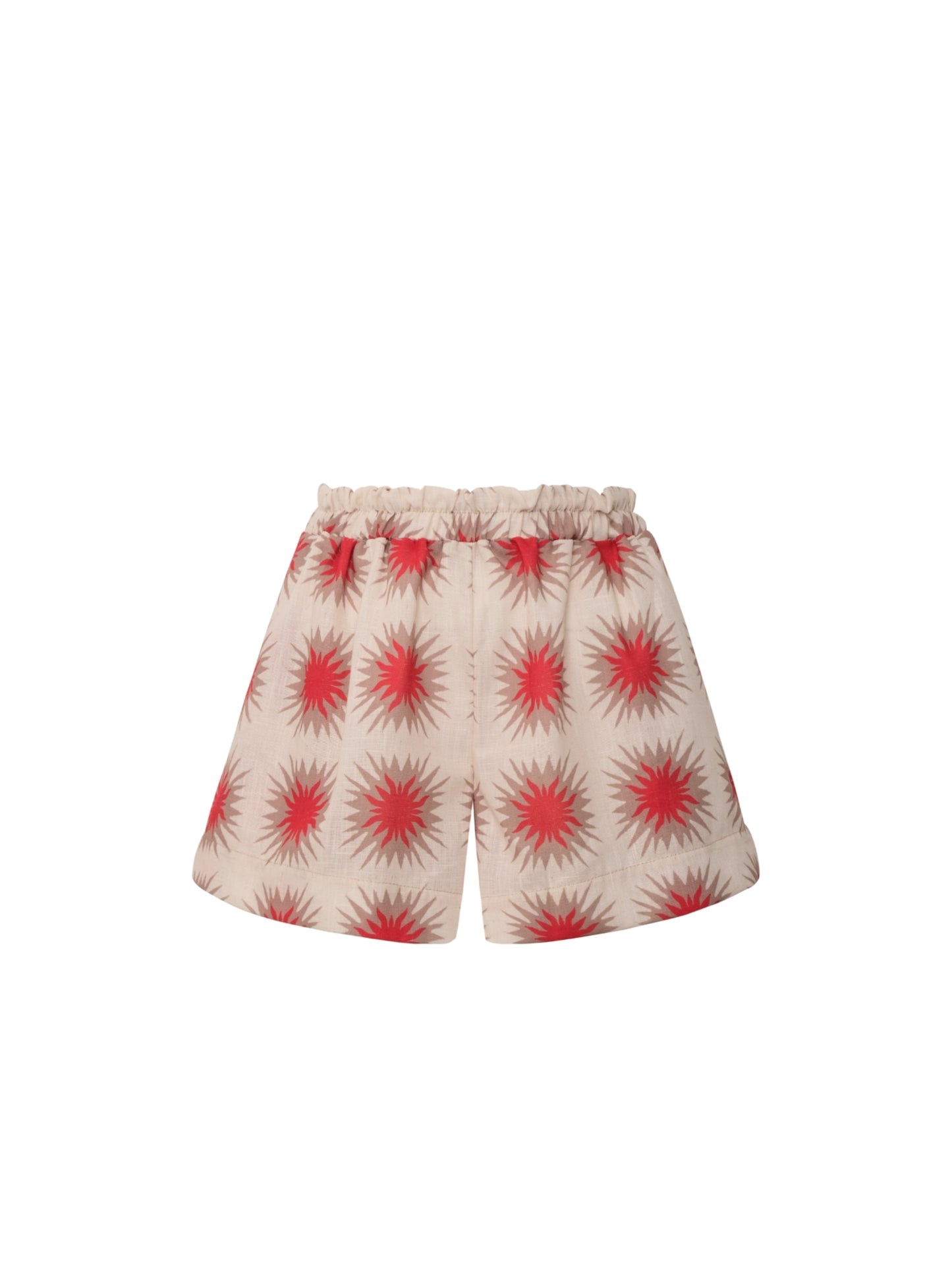 Back view of the Liana Star Red cotton shorts by Encantadore with elasticated waist