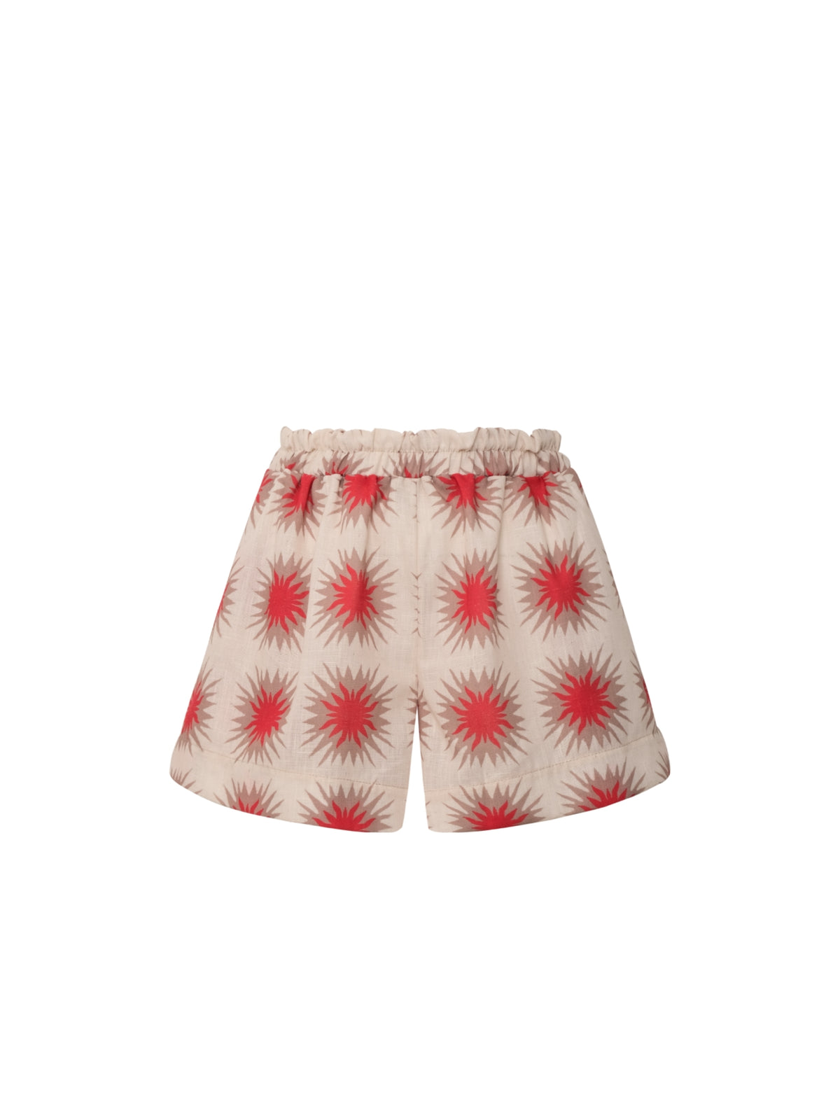 Back view of the Liana Star Red cotton shorts by Encantadore with elasticated waist
