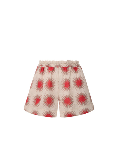 Back view of the Liana Star Red cotton shorts by Encantadore with elasticated waist