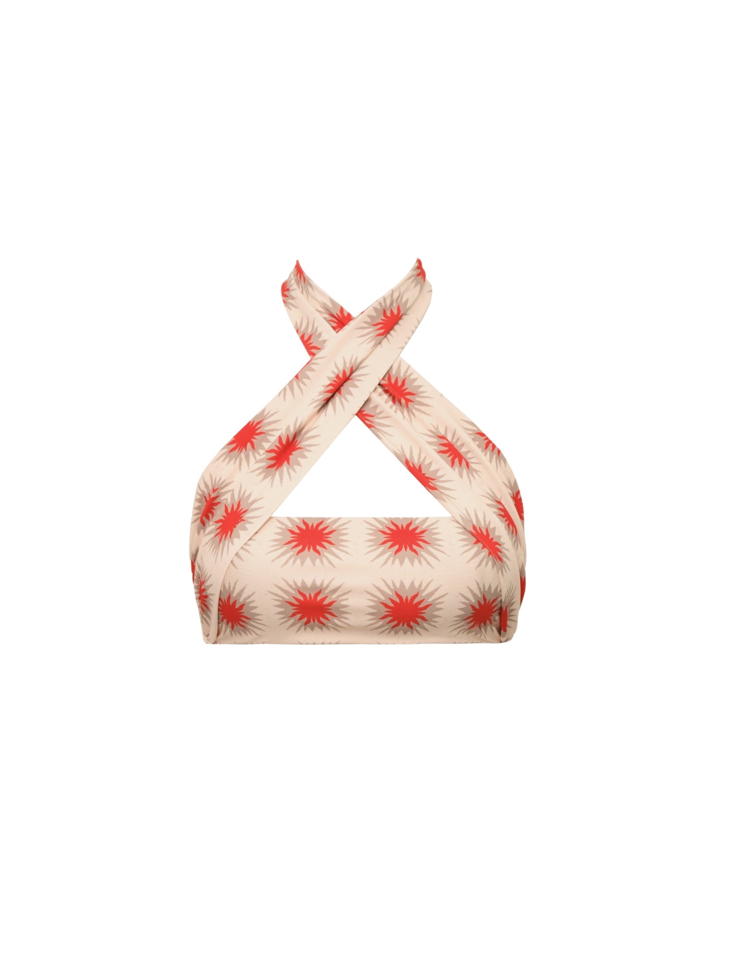 Paola Star Red Bikini Top by Encantadore: a cross-neck top in a red starburst print on cream