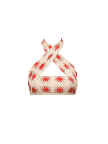 Paola Star Red Bikini Top by Encantadore: a cross-neck top in a red starburst print on cream