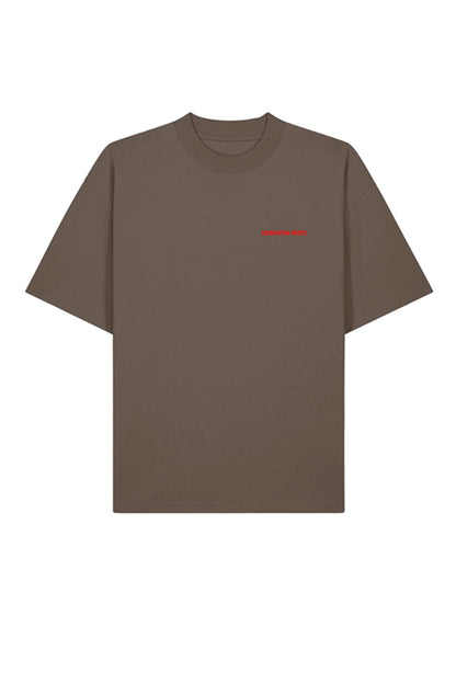 Limited Edition CR T-shirt mocha oversized tee front view flatlay - Corazon Roto