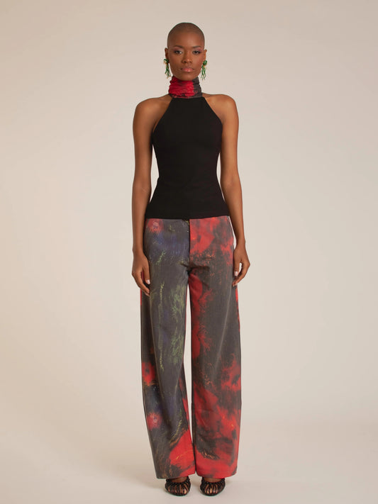 Red Roses' Straight-Leg Pants
