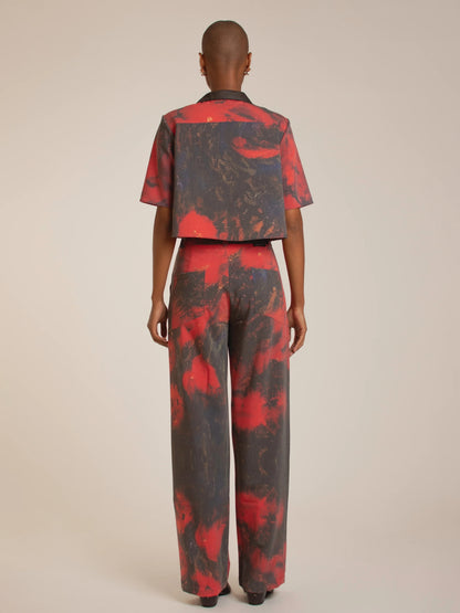 Back view of the Macondia Red Roses printed shirt and straight-leg trousers