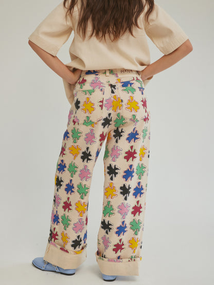 Back view of the SIXXTA Amulet Chill Jeans in printed cream denim