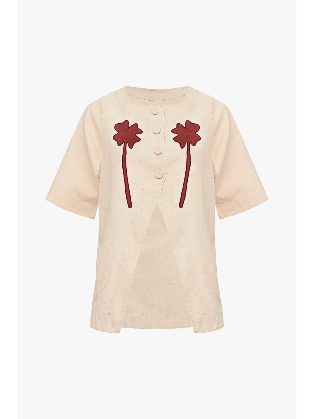 Product shot of the Clover Fortune Top Red by SIXXTA in cream cotton