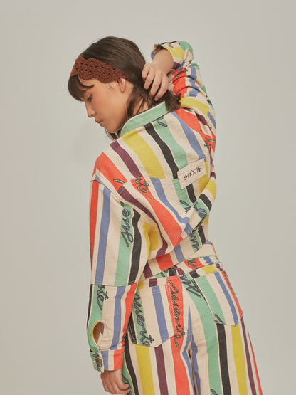 Product shot of the Good Luck Jacket by SIXXTA in painted multicolour stripes