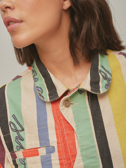 Back view of the SIXXTA Good Luck striped cropped jacket