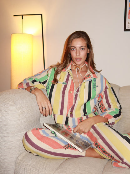 Good Luck Jacket by SIXXTA: a cropped cotton jacket in painted multicolour stripes