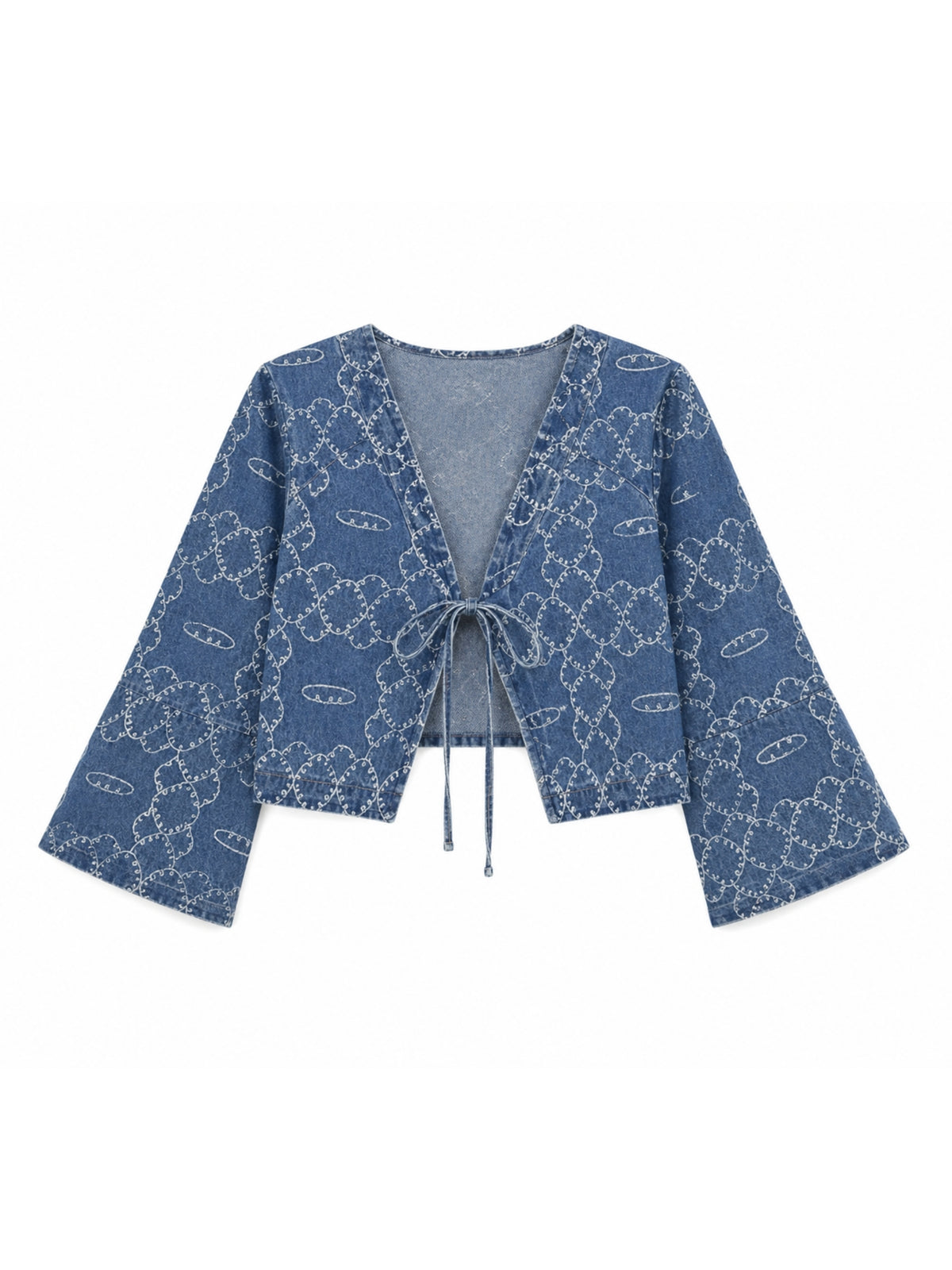 Product shot of the Panes Jean Top by SIXXTA in printed blue denim